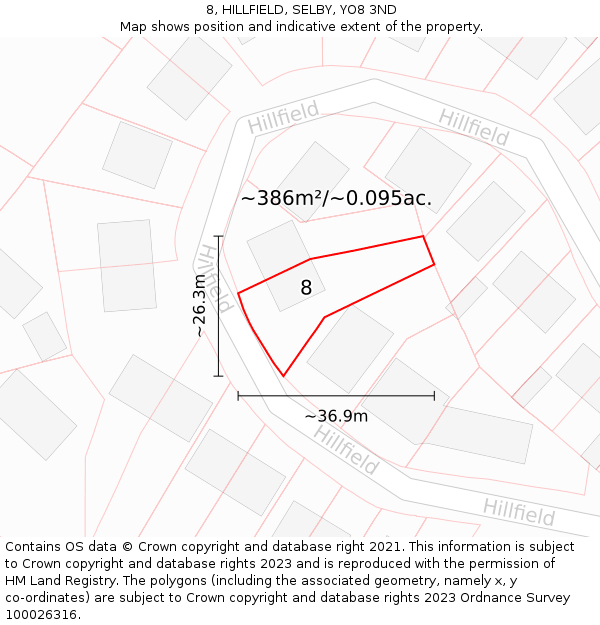 8, HILLFIELD, SELBY, YO8 3ND: Plot and title map