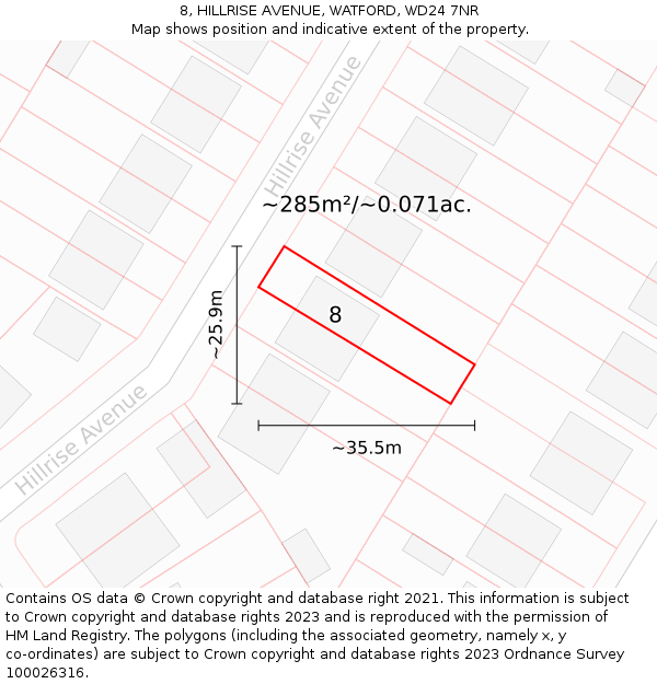 8, HILLRISE AVENUE, WATFORD, WD24 7NR: Plot and title map