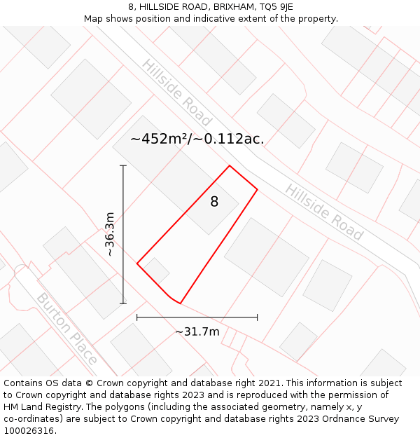 8, HILLSIDE ROAD, BRIXHAM, TQ5 9JE: Plot and title map