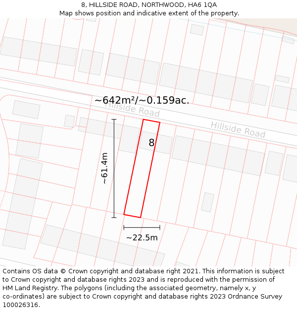 8, HILLSIDE ROAD, NORTHWOOD, HA6 1QA: Plot and title map