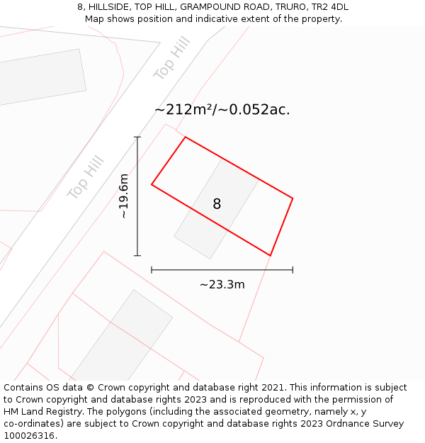 8, HILLSIDE, TOP HILL, GRAMPOUND ROAD, TRURO, TR2 4DL: Plot and title map