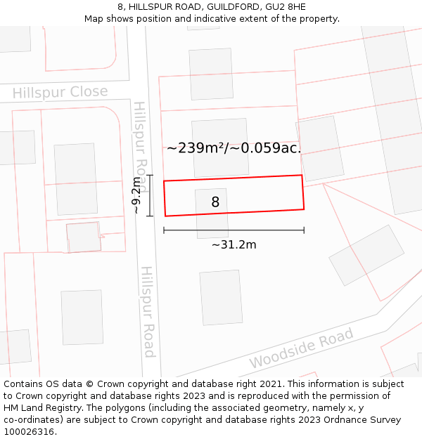 8, HILLSPUR ROAD, GUILDFORD, GU2 8HE: Plot and title map