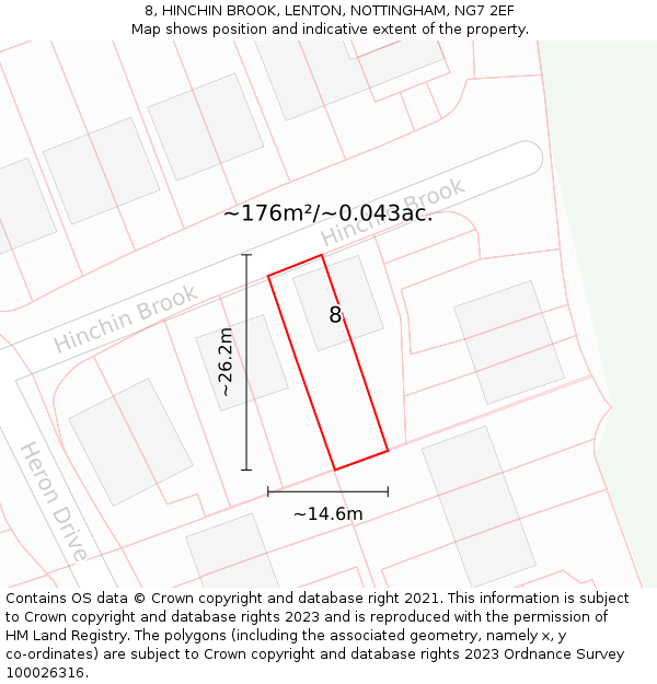 8, HINCHIN BROOK, LENTON, NOTTINGHAM, NG7 2EF: Plot and title map