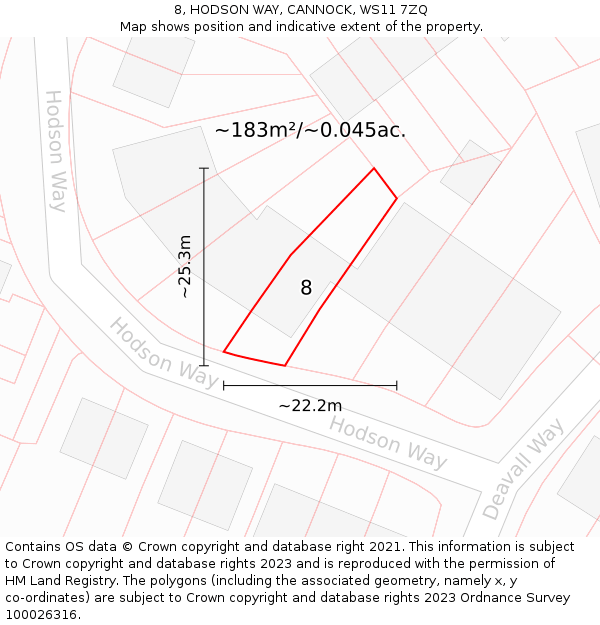 8, HODSON WAY, CANNOCK, WS11 7ZQ: Plot and title map