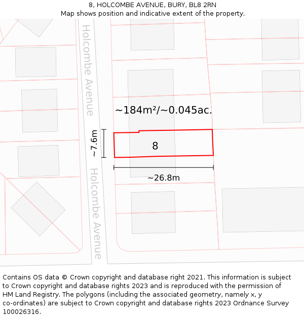 8, HOLCOMBE AVENUE, BURY, BL8 2RN: Plot and title map