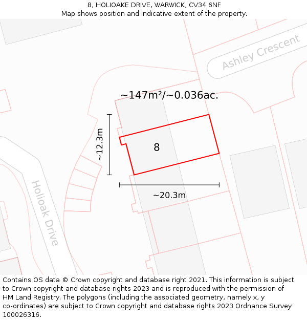 8, HOLIOAKE DRIVE, WARWICK, CV34 6NF: Plot and title map