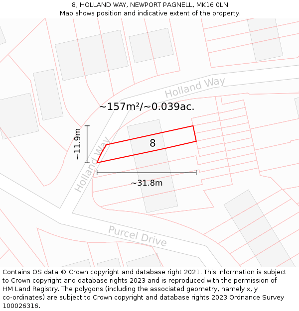 8, HOLLAND WAY, NEWPORT PAGNELL, MK16 0LN: Plot and title map