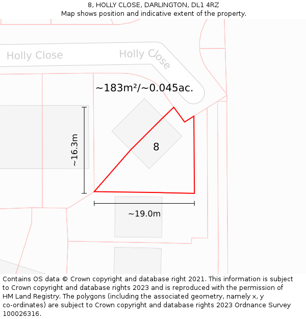 8, HOLLY CLOSE, DARLINGTON, DL1 4RZ: Plot and title map