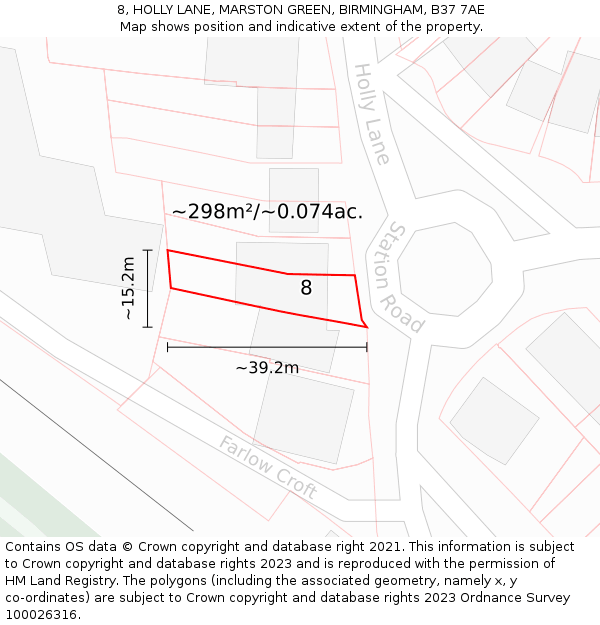 8, HOLLY LANE, MARSTON GREEN, BIRMINGHAM, B37 7AE: Plot and title map