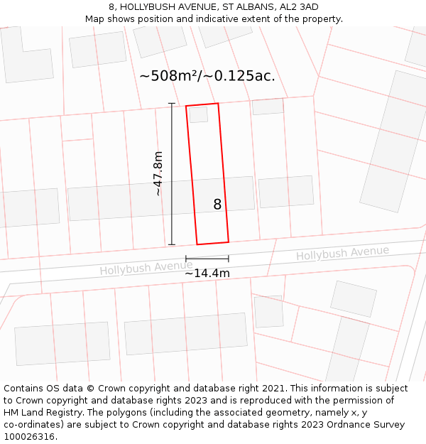 8, HOLLYBUSH AVENUE, ST ALBANS, AL2 3AD: Plot and title map