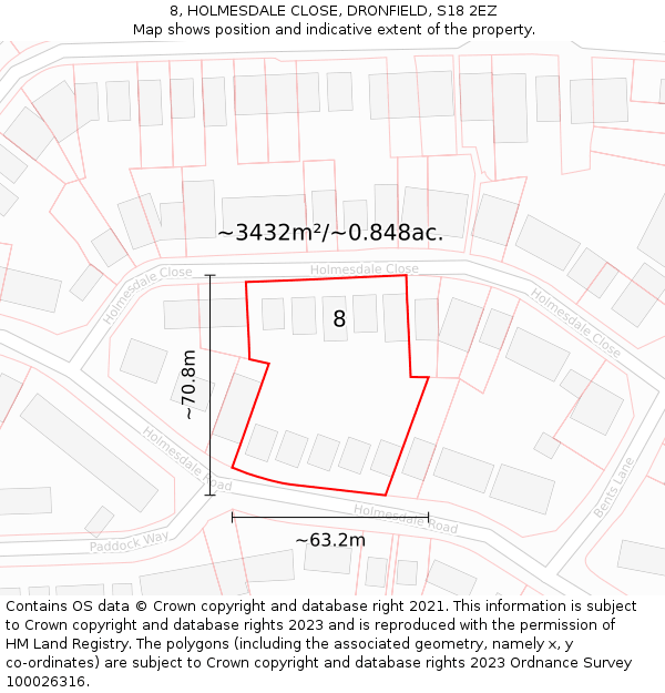 8, HOLMESDALE CLOSE, DRONFIELD, S18 2EZ: Plot and title map