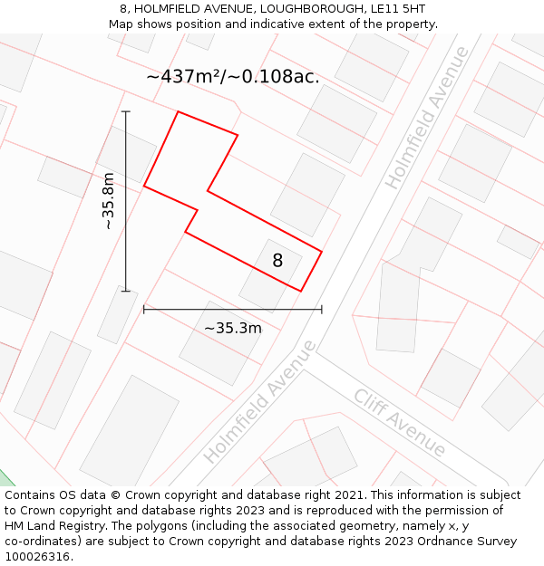 8, HOLMFIELD AVENUE, LOUGHBOROUGH, LE11 5HT: Plot and title map