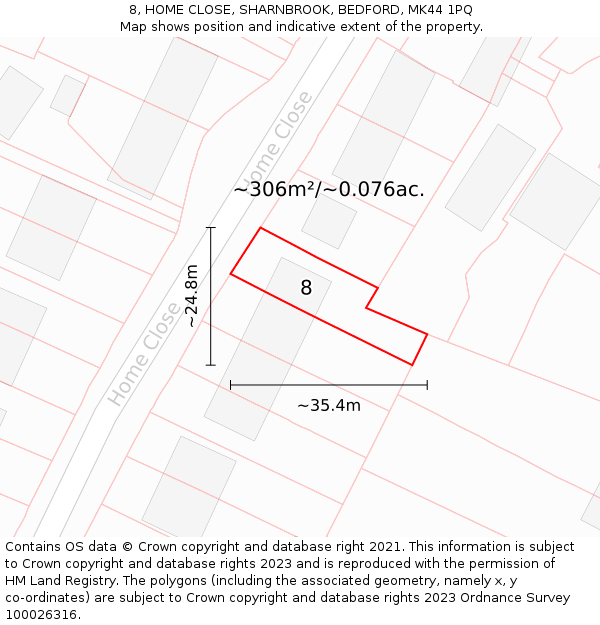 8, HOME CLOSE, SHARNBROOK, BEDFORD, MK44 1PQ: Plot and title map