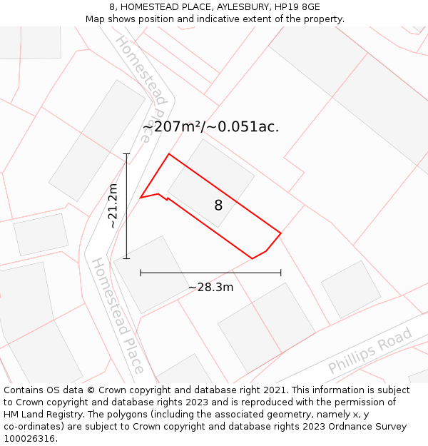 8, HOMESTEAD PLACE, AYLESBURY, HP19 8GE: Plot and title map