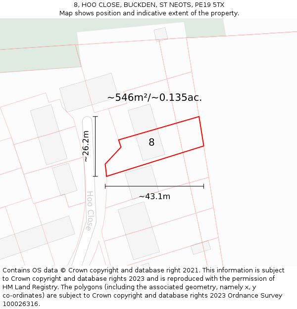 8, HOO CLOSE, BUCKDEN, ST NEOTS, PE19 5TX: Plot and title map