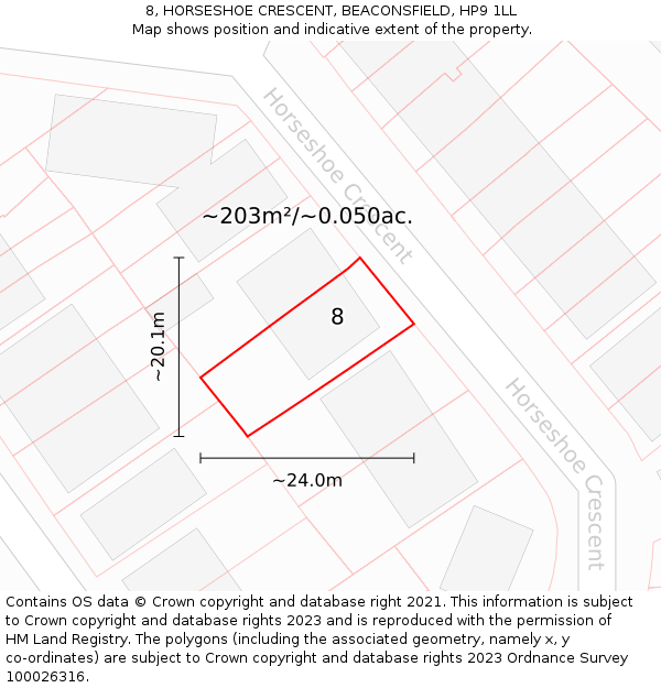 8, HORSESHOE CRESCENT, BEACONSFIELD, HP9 1LL: Plot and title map