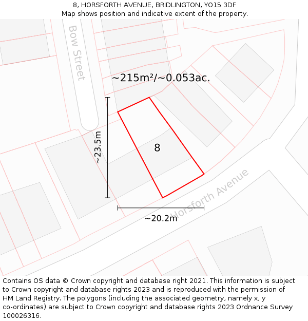 8, HORSFORTH AVENUE, BRIDLINGTON, YO15 3DF: Plot and title map