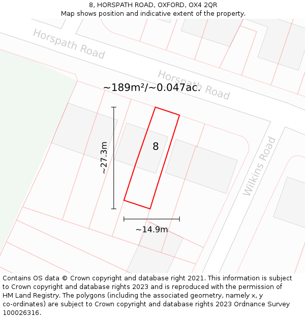 8, HORSPATH ROAD, OXFORD, OX4 2QR: Plot and title map