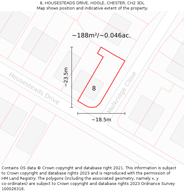 8, HOUSESTEADS DRIVE, HOOLE, CHESTER, CH2 3DL: Plot and title map