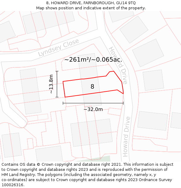 8, HOWARD DRIVE, FARNBOROUGH, GU14 9TQ: Plot and title map