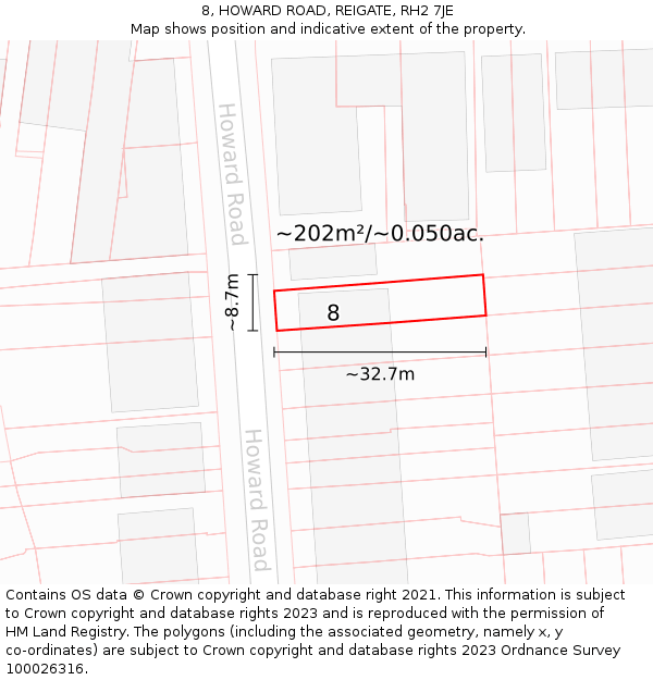 8, HOWARD ROAD, REIGATE, RH2 7JE: Plot and title map