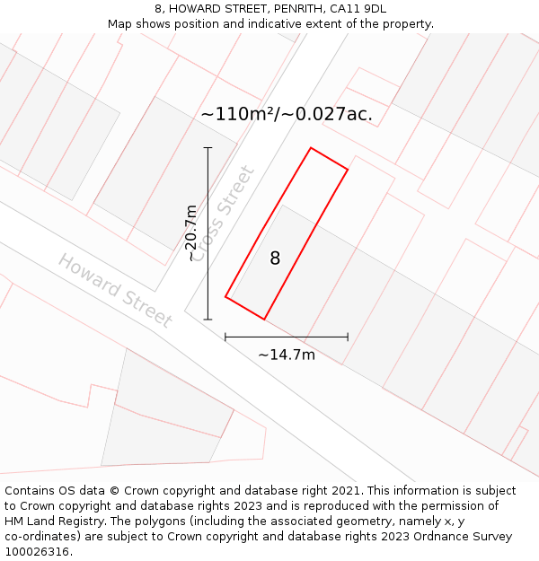 8, HOWARD STREET, PENRITH, CA11 9DL: Plot and title map