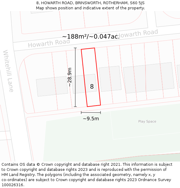 8, HOWARTH ROAD, BRINSWORTH, ROTHERHAM, S60 5JS: Plot and title map