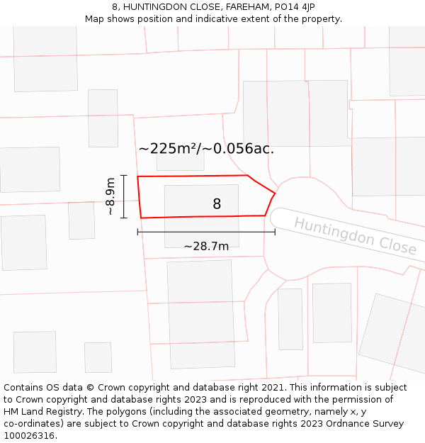 8, HUNTINGDON CLOSE, FAREHAM, PO14 4JP: Plot and title map