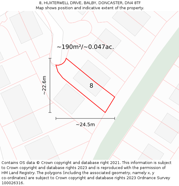 8, HUXTERWELL DRIVE, BALBY, DONCASTER, DN4 8TF: Plot and title map