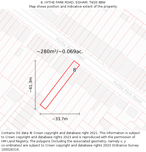 8, HYTHE PARK ROAD, EGHAM, TW20 8BW: Plot and title map