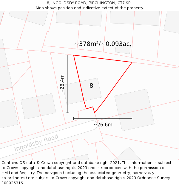 8, INGOLDSBY ROAD, BIRCHINGTON, CT7 9PL: Plot and title map