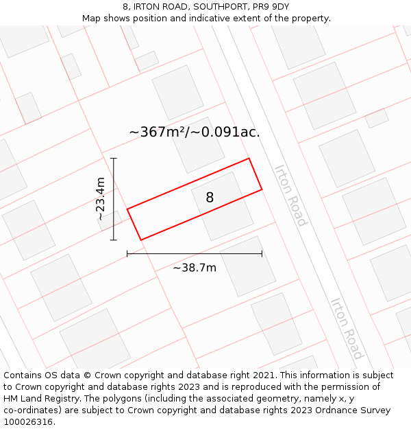 8, IRTON ROAD, SOUTHPORT, PR9 9DY: Plot and title map