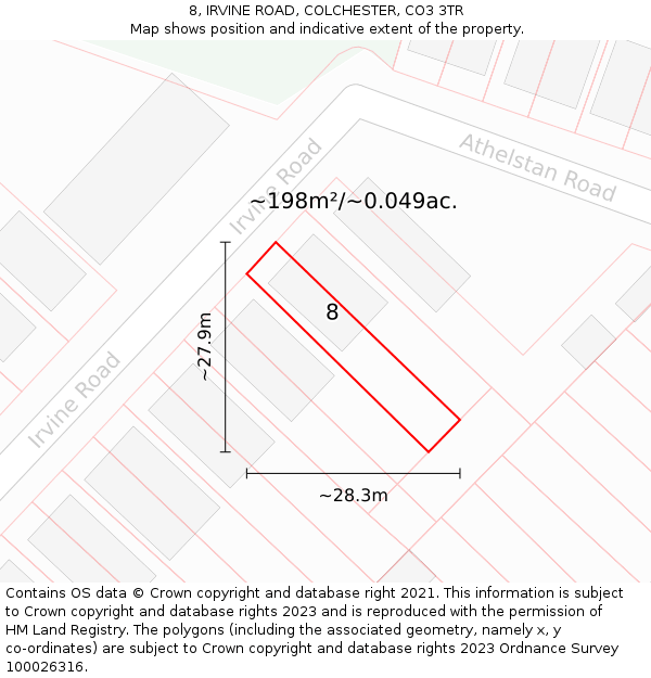 8, IRVINE ROAD, COLCHESTER, CO3 3TR: Plot and title map