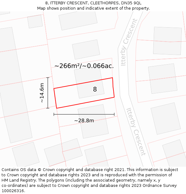 8, ITTERBY CRESCENT, CLEETHORPES, DN35 9QL: Plot and title map