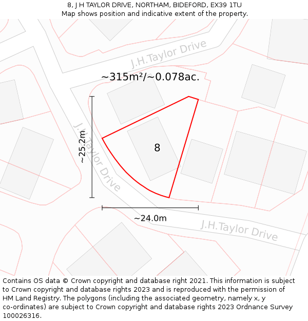 8, J H TAYLOR DRIVE, NORTHAM, BIDEFORD, EX39 1TU: Plot and title map