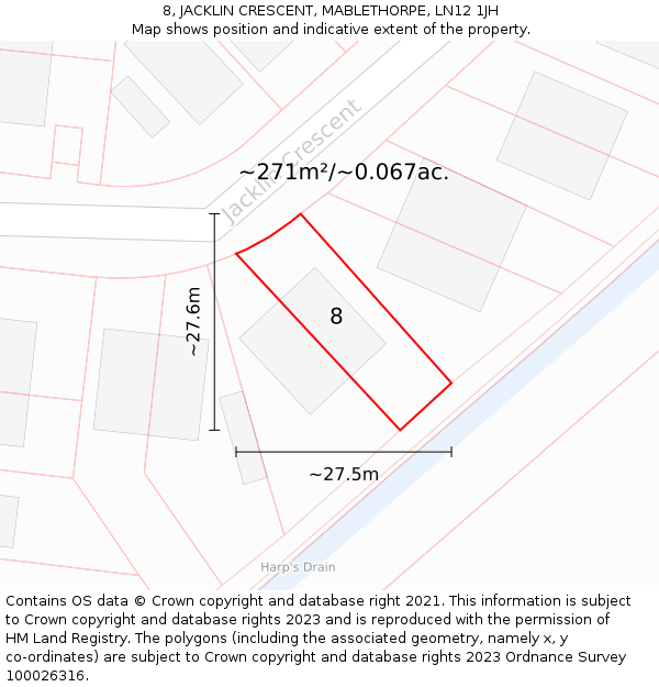 8, JACKLIN CRESCENT, MABLETHORPE, LN12 1JH: Plot and title map