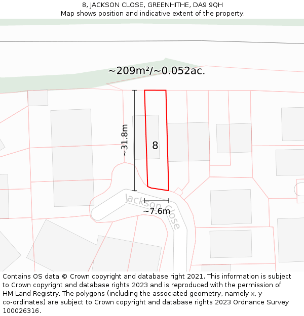 8, JACKSON CLOSE, GREENHITHE, DA9 9QH: Plot and title map