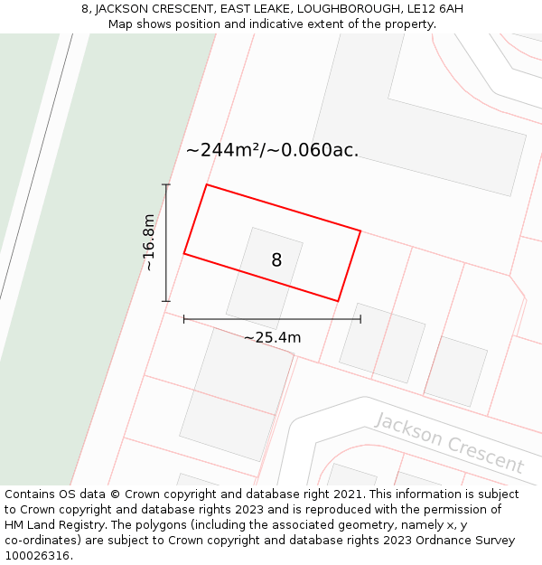 8, JACKSON CRESCENT, EAST LEAKE, LOUGHBOROUGH, LE12 6AH: Plot and title map