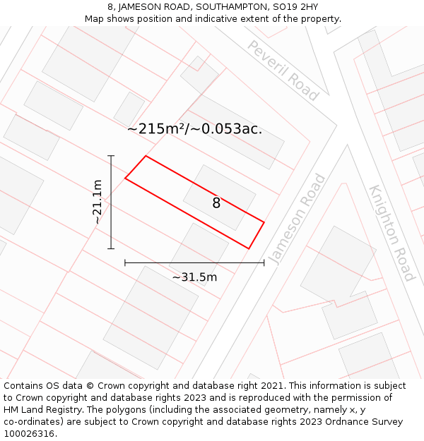 8, JAMESON ROAD, SOUTHAMPTON, SO19 2HY: Plot and title map