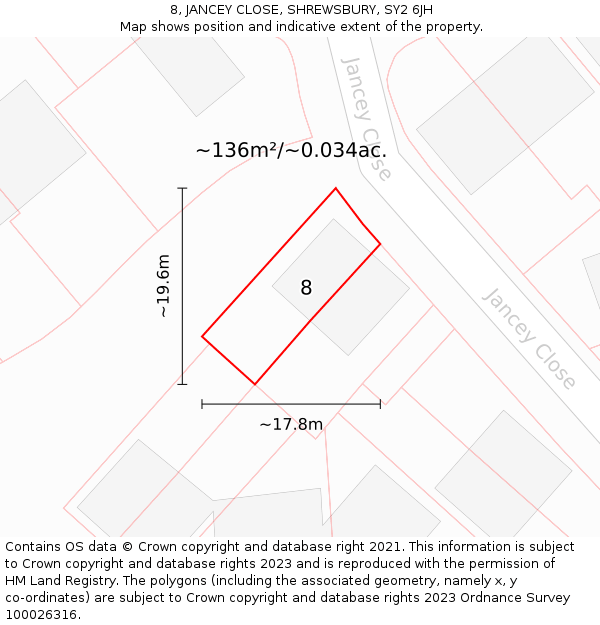 8, JANCEY CLOSE, SHREWSBURY, SY2 6JH: Plot and title map