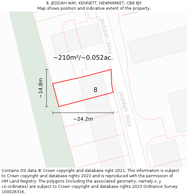 8, JEDDAH WAY, KENNETT, NEWMARKET, CB8 8JY: Plot and title map