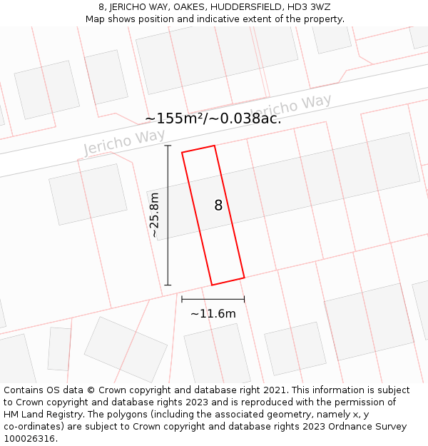 8, JERICHO WAY, OAKES, HUDDERSFIELD, HD3 3WZ: Plot and title map