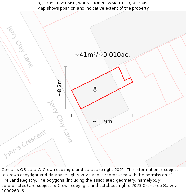 8, JERRY CLAY LANE, WRENTHORPE, WAKEFIELD, WF2 0NF: Plot and title map