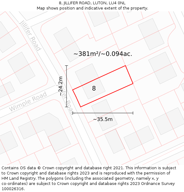 8, JILLIFER ROAD, LUTON, LU4 0NL: Plot and title map