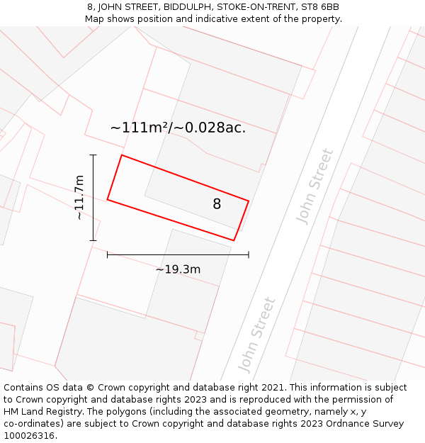 8, JOHN STREET, BIDDULPH, STOKE-ON-TRENT, ST8 6BB: Plot and title map