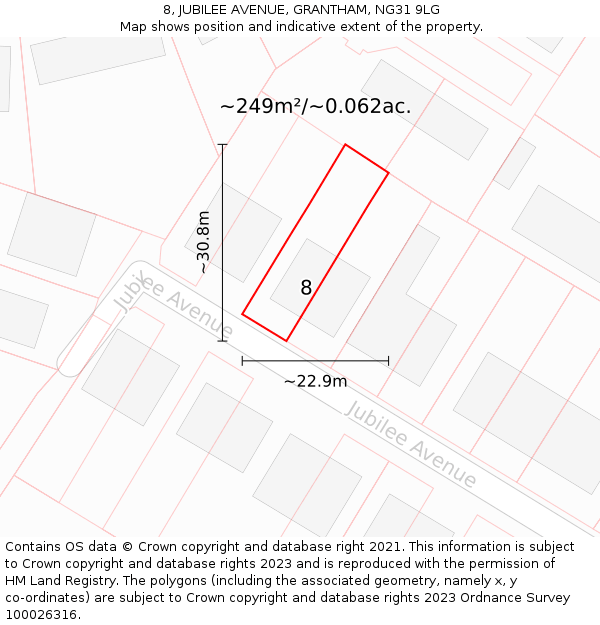 8, JUBILEE AVENUE, GRANTHAM, NG31 9LG: Plot and title map