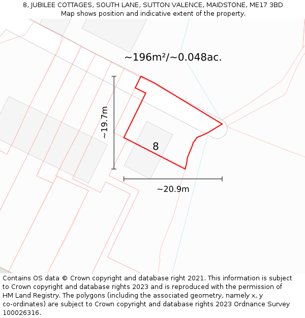 8, JUBILEE COTTAGES, SOUTH LANE, SUTTON VALENCE, MAIDSTONE, ME17 3BD: Plot and title map