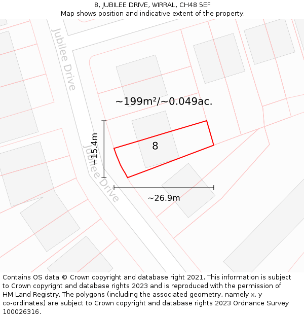 8, JUBILEE DRIVE, WIRRAL, CH48 5EF: Plot and title map