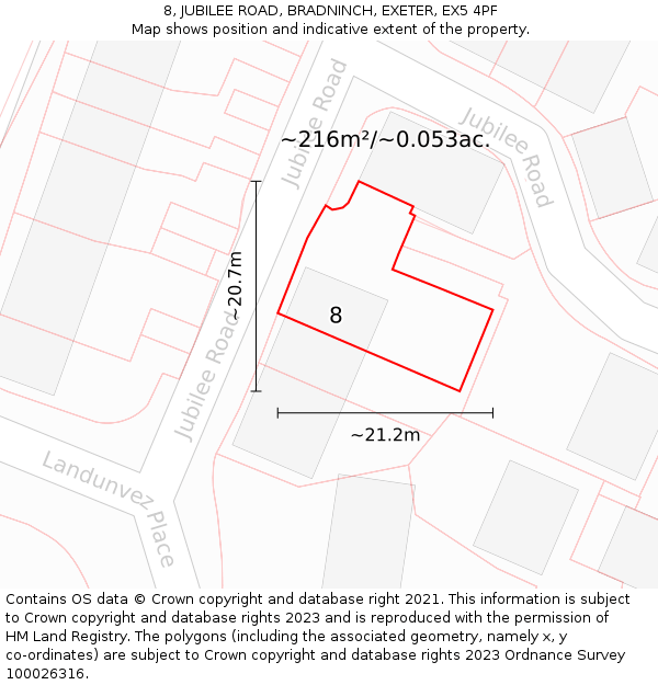8, JUBILEE ROAD, BRADNINCH, EXETER, EX5 4PF: Plot and title map