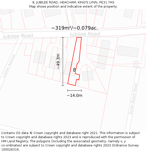 8, JUBILEE ROAD, HEACHAM, KING'S LYNN, PE31 7AS: Plot and title map